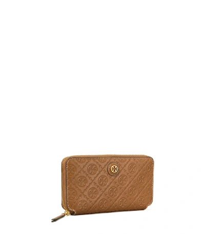 Tory Burch T Monogram Leather Zip Continental Wallet In Moose