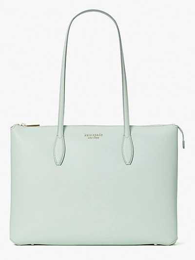 Kate Spade All Day Large Mint Grained Leather Tote In Crystal Blue