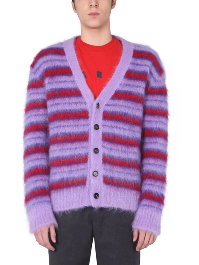 Marni Striped Mohair-blend Cardigan In Purple