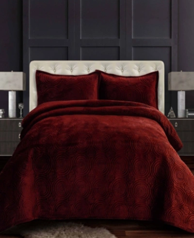 Tribeca Living Capri Medallion Velvet Oversized Solid 2 Piece Quilt Set, Twin In Dark Red