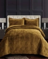 Tribeca Living Capri Medallion Velvet Oversized Solid 3 Piece Quilt Set, Queen In Medium Beige
