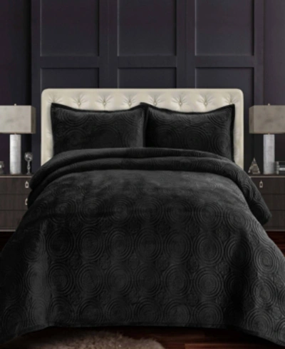 Tribeca Living Capri Medallion Velvet Oversized Solid 2 Piece Quilt Set, Twin In Medium Gray