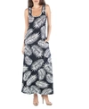 24SEVEN COMFORT APPAREL SLEEVELESS FEATHER PRINT MAXI DRESS WITH POCKETS