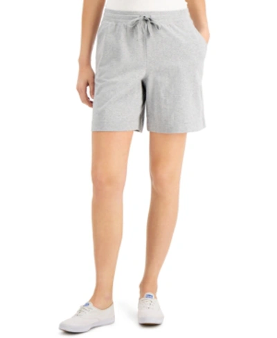 Karen Scott Petite Knit Drawstring Shorts, Created For Macy's In Smoke Grey Heather
