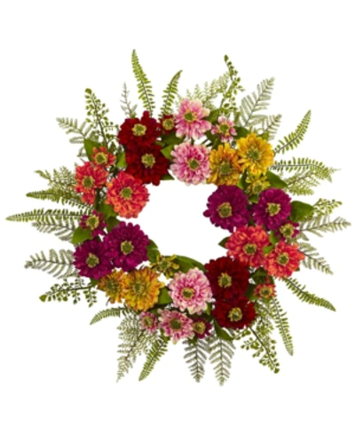 Nearly Natural Mixed Flower Wreath In Multi