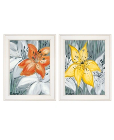 Trendy Decor 4u Tiger Lilies 2-piece Vignette By Roey Ebert, White Frame, 15" X 19" In Multi