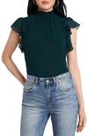 1.state Flutter Sleeve Smocked Neck Blouse In Green Forest