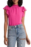1.state Flutter Sleeve Smocked Neck Blouse In Bright Mulberry
