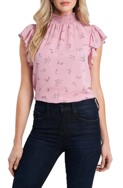 1.state Flutter-sleeve Floral Printed Blouse In Calico Rose Pink
