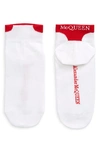 Alexander Mcqueen Intarsia-knit Logo Socks In White/ Red
