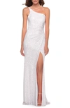 LA FEMME SEQUIN ONE-SHOULDER GOWN,29962