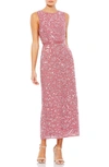 Mac Duggal Chic Geometric High Neck Sequin Midi Dress In Pink