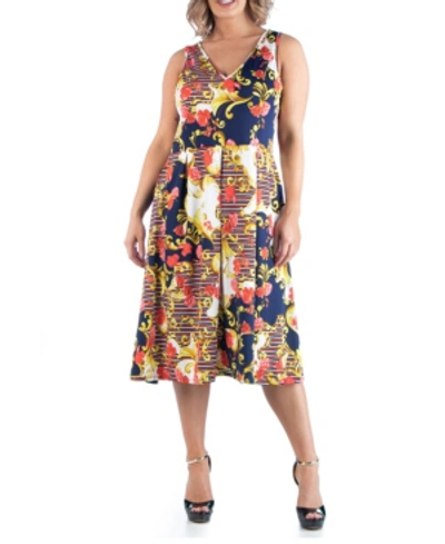 24seven Comfort Apparel Women's Plus Size Paisley Midi Dress In Multi
