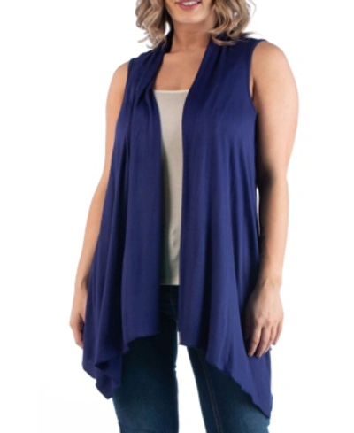 24seven Comfort Apparel Women's Plus Size Asymmetric Open Front Cardigan In Navy