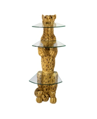 Design Toscano Royal Egyptian Cheetah Sculptural Glass-shelved Pedestal Table In Multi