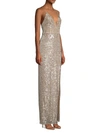 Aidan Mattox Sequin Column Gown In Champagne Silver