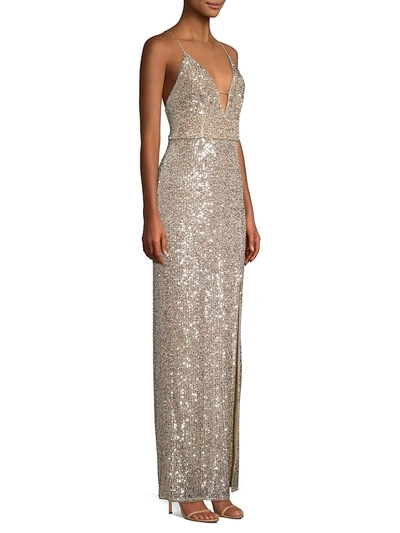 Aidan Mattox Sequin Column Gown In Champagne Silver