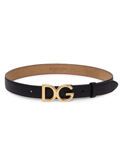 Dolce & Gabbana Metal Dg Logo Leather Belt In Black
