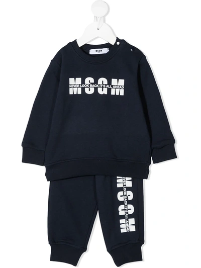 Msgm Babies' Logo-print Two-piece Tracksuit In 蓝色