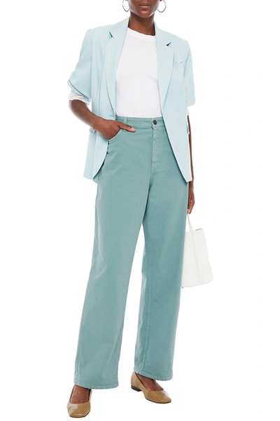 Brunello Cucinelli Bead-embellished High-rise Straight-leg Jeans In Grey Green