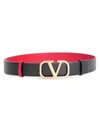 Valentino Garavani Garavani Vlogo Two-tone Leather Belt In Black Red