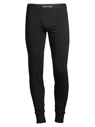 Tom Ford Slim Branded-waistband Stretch-cotton Leggings In Black