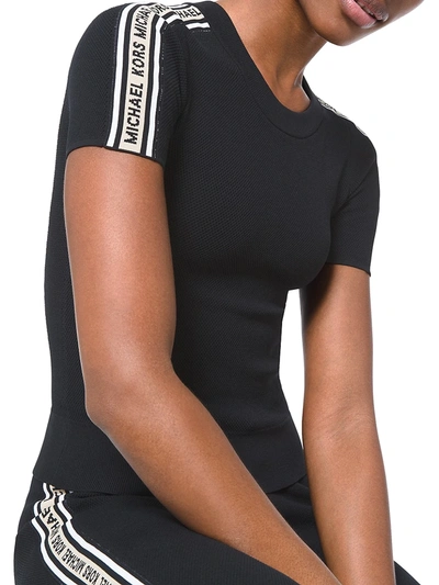 Michael Michael Kors Textured Logo Tape Short-sleeve Sweater In Black
