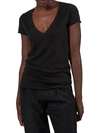 Atm Anthony Thomas Melillo Schoolboy Short Sleeve V Neck Top In Black