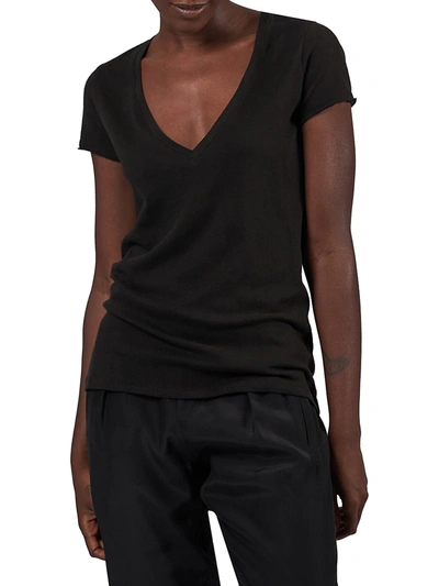 Atm Anthony Thomas Melillo Schoolboy Short Sleeve V Neck Top In Black