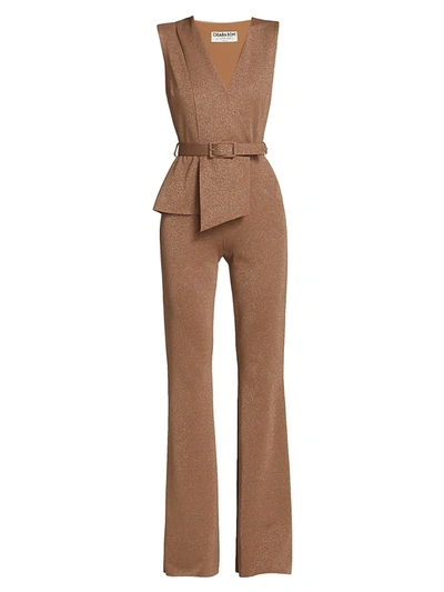 Chiara Boni La Petite Robe Kerolyn Metallic Slim Fit Belted Jumpsuit In 260 Duna