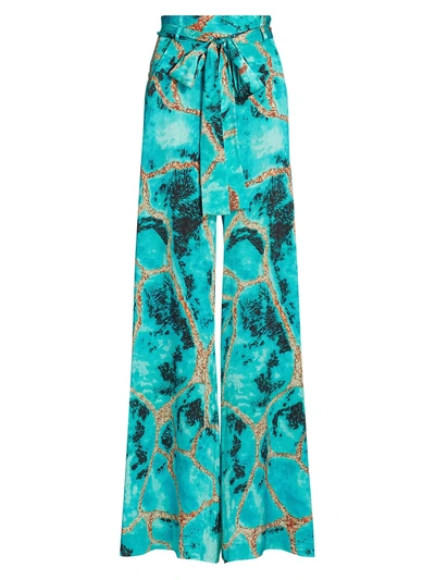 Adriana Iglesias Mirna Printed Silk Palazzo Trousers In Pool Blue