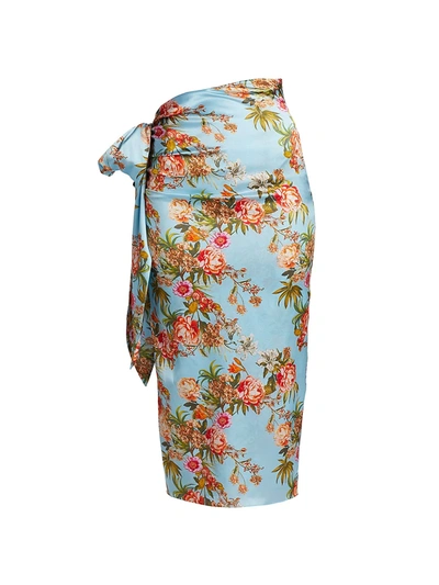 Adriana Iglesias Brun Floral Stretch-silk Skirt In Pool Blue