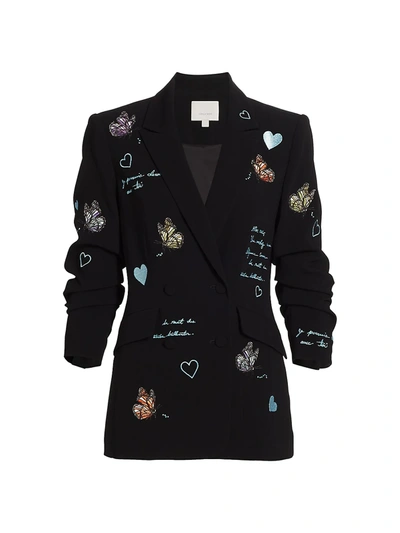 Cinq À Sept Lila Butterfly Love Embroidered Crepe Blazer In Black/multi