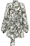 Saint Laurent Exotic Flowers Mini Dress In White,black
