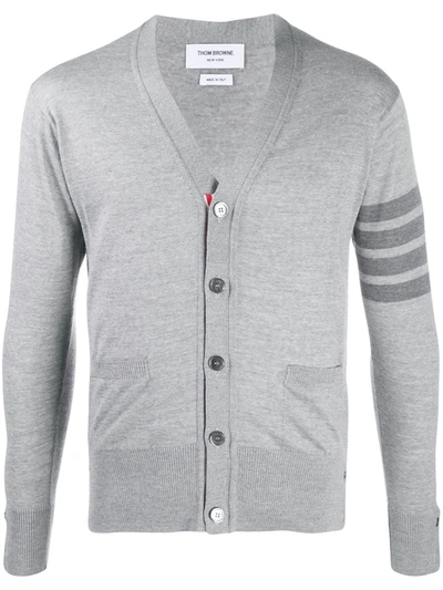 Thom Browne Rear Stripe V-neck Merino Cardigan In 055 Light Grey