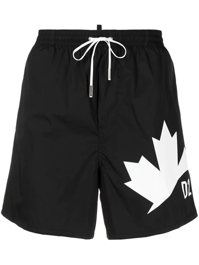 Dsquared2 Technical Fabric Swim Shorts With Logo Detail In Black