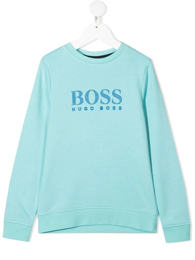 Bosswear Kids' Logo-print Long-sleeve Sweatshirt In Blue