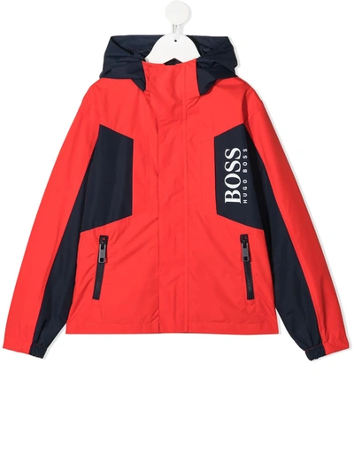 Bosswear Kids' Colour-block Hooded Jacket In Red