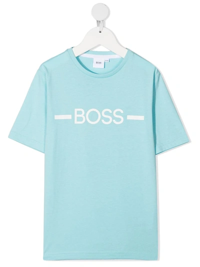 Bosswear Kids' Logo-print Cotton T-shirt In Blue