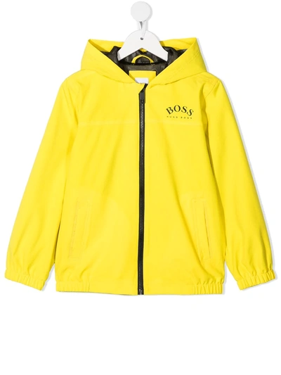 Bosswear Kids' Logo-print Hooded Rain Jacket In Yellow