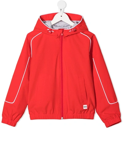 Bosswear Kids' Piped-trim Hooded Rain Jacket In Red