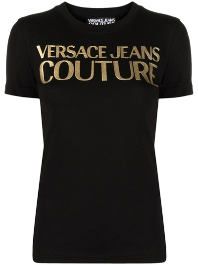 Versace Jeans Couture Metallic-logo Slim-fit T-shirt In Black