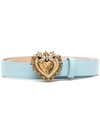 Dolce & Gabbana Devotion Logo Heart Buckle Leather Belt In Blue