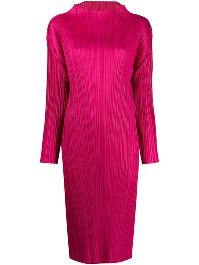 Issey Miyake Mock-neck Pleated Dress In Pink