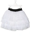 Balmain Kid White And Black Flounced Skirt With Sequins In White