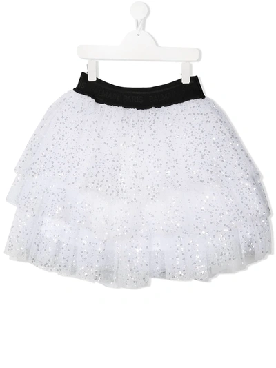 Balmain Kid White And Black Flounced Skirt With Sequins