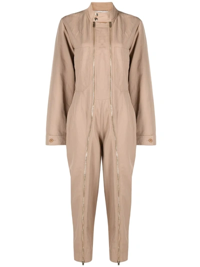 Stella Mccartney Double-zip Tapered Jumpsuit In Neutrals