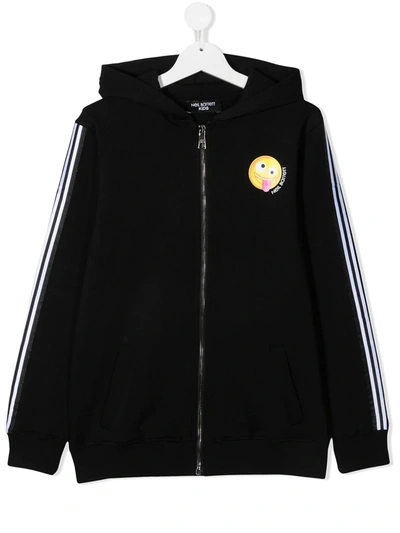 Neil Barrett Kids' Logo-print Stripe-detail Hoodie In Black