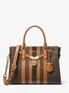 Michael Kors Nouveau Hamilton Large Logo Stripe Satchel In Brown