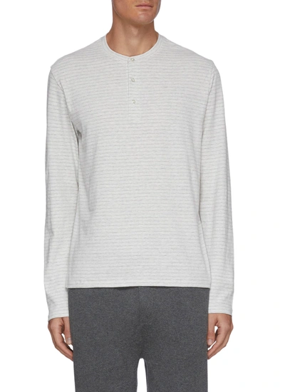 Vince Pima Stripe Cotton Henley Shirt In Grey